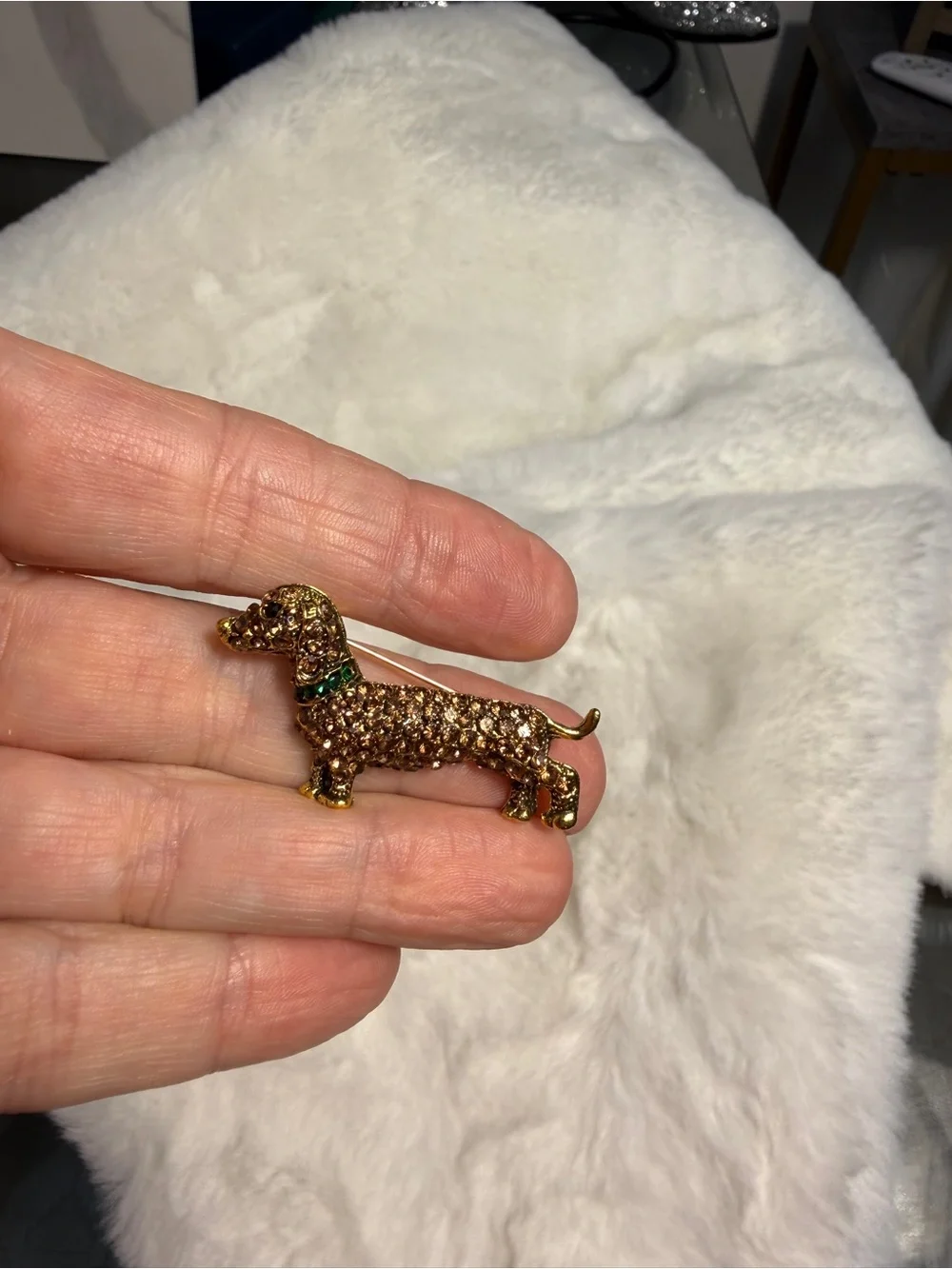 Gold-Tone Dachshund Brooch with Brown Crystal Accents dog lovers pet weinerdog